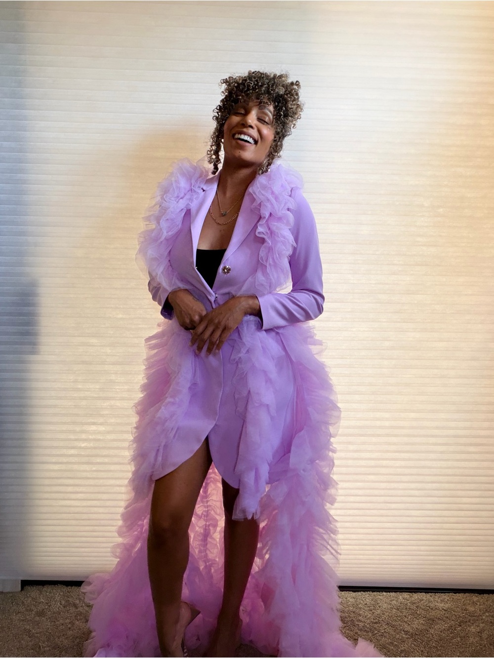 AKIRA Label “High Fashion Blazer Dress With Maxi Tulle Skirt” in Light Purple